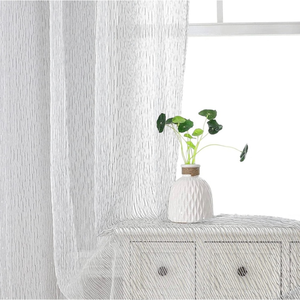 Jacquard Sheer Curtains Tiers Top Drapes Silver Grommet 54" x 63" 2 Panels Grey
